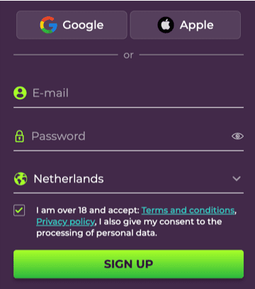 Registration at Wizebets casino